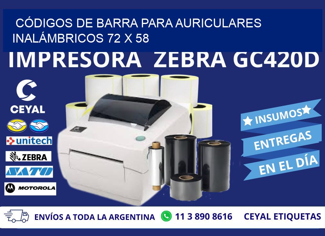 CÓDIGOS DE BARRA PARA AURICULARES INALÁMBRICOS 72 x 58