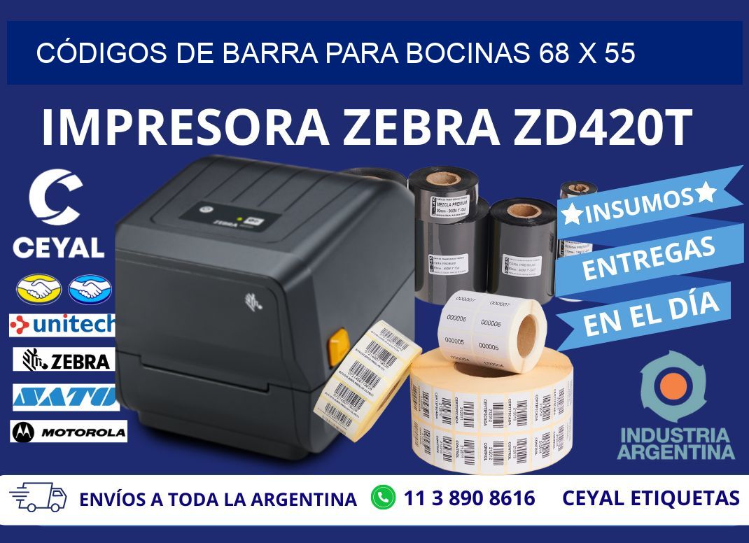 CÓDIGOS DE BARRA PARA BOCINAS 68 x 55