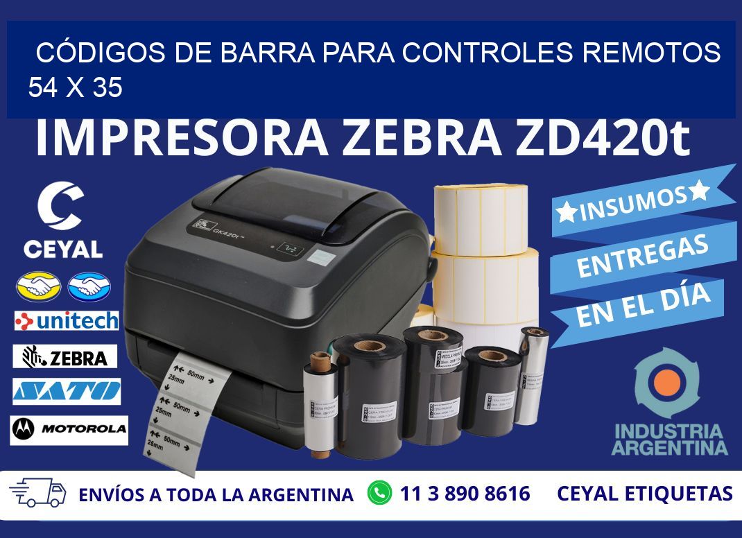 CÓDIGOS DE BARRA PARA CONTROLES REMOTOS 54 x 35