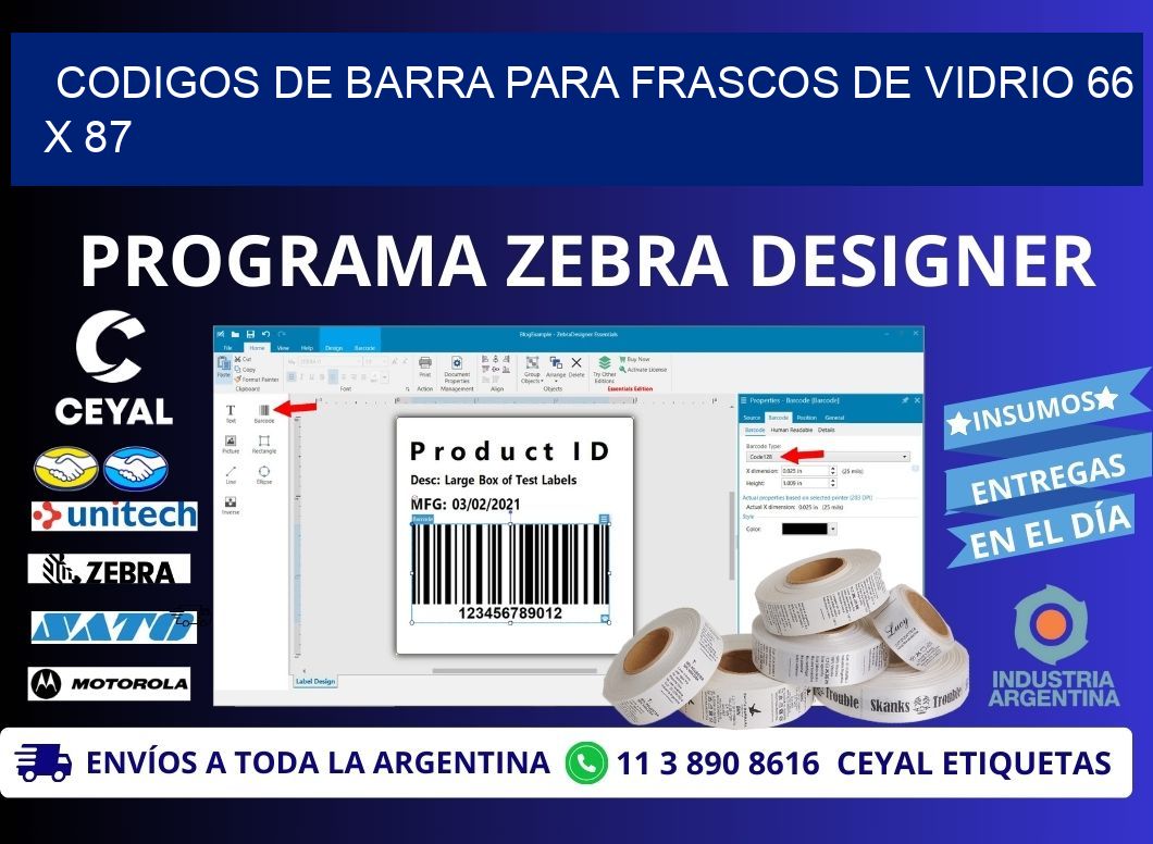 CODIGOS DE BARRA PARA FRASCOS DE VIDRIO 66 x 87