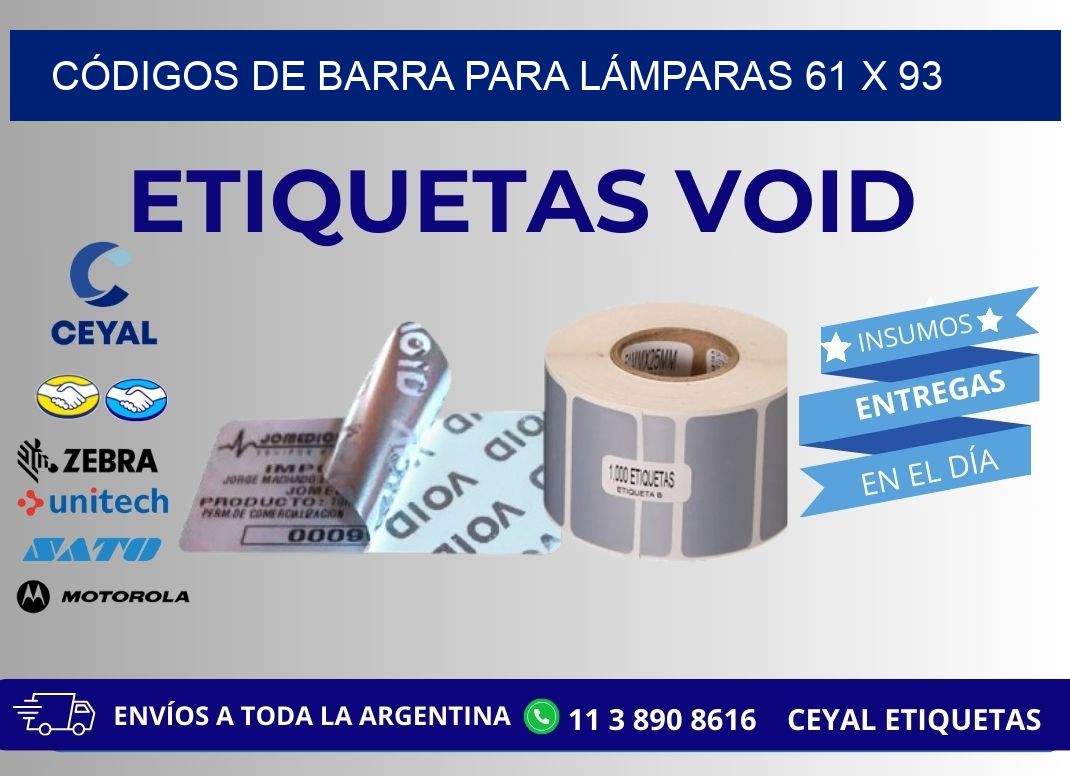 CÓDIGOS DE BARRA PARA LÁMPARAS 61 x 93