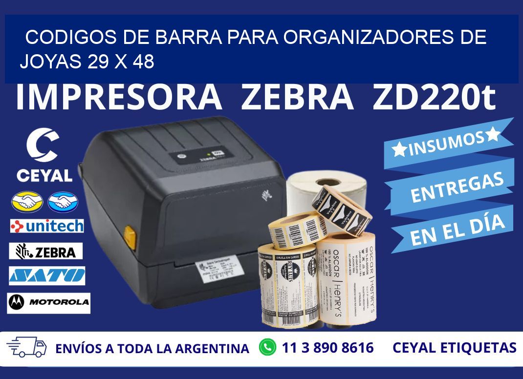 CODIGOS DE BARRA PARA ORGANIZADORES DE JOYAS 29 x 48