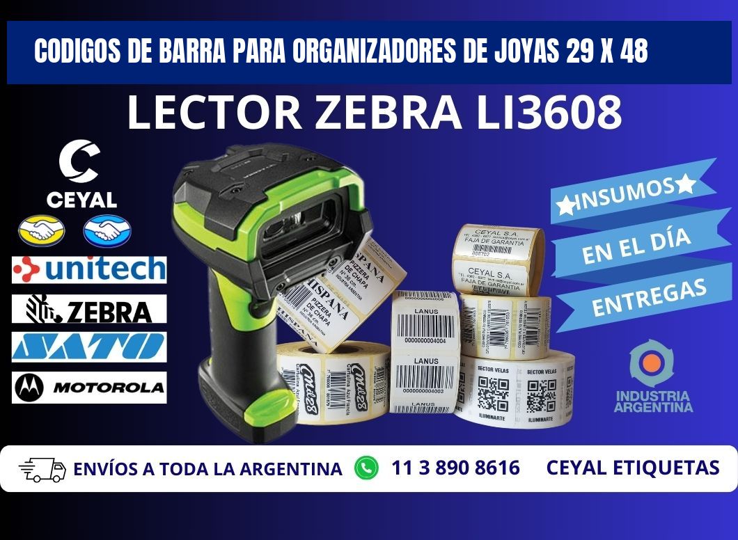 CODIGOS DE BARRA PARA ORGANIZADORES DE JOYAS 29 x 48