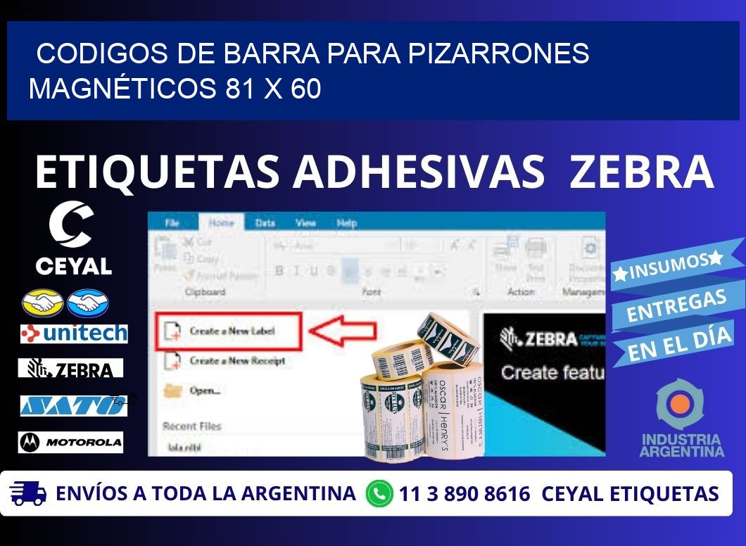 CODIGOS DE BARRA PARA PIZARRONES MAGNÉTICOS 81 x 60