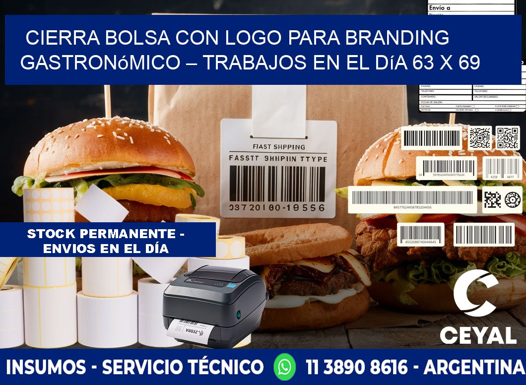 Cierra bolsa con logo para branding gastronómico – Trabajos en el día 63 x 69
