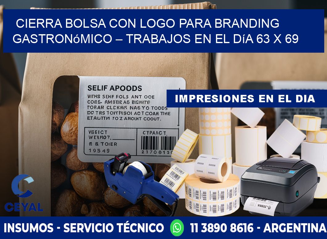 Cierra bolsa con logo para branding gastronómico – Trabajos en el día 63 x 69