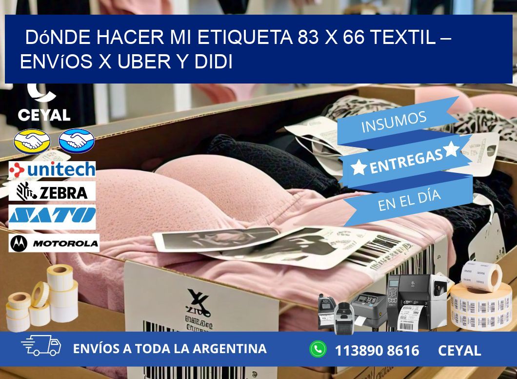 Dónde hacer mi Etiqueta 83 x 66 textil – Envíos x Uber y DiDi