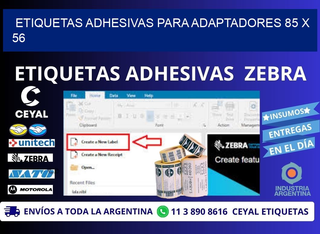 ETIQUETAS ADHESIVAS PARA ADAPTADORES 85 x 56