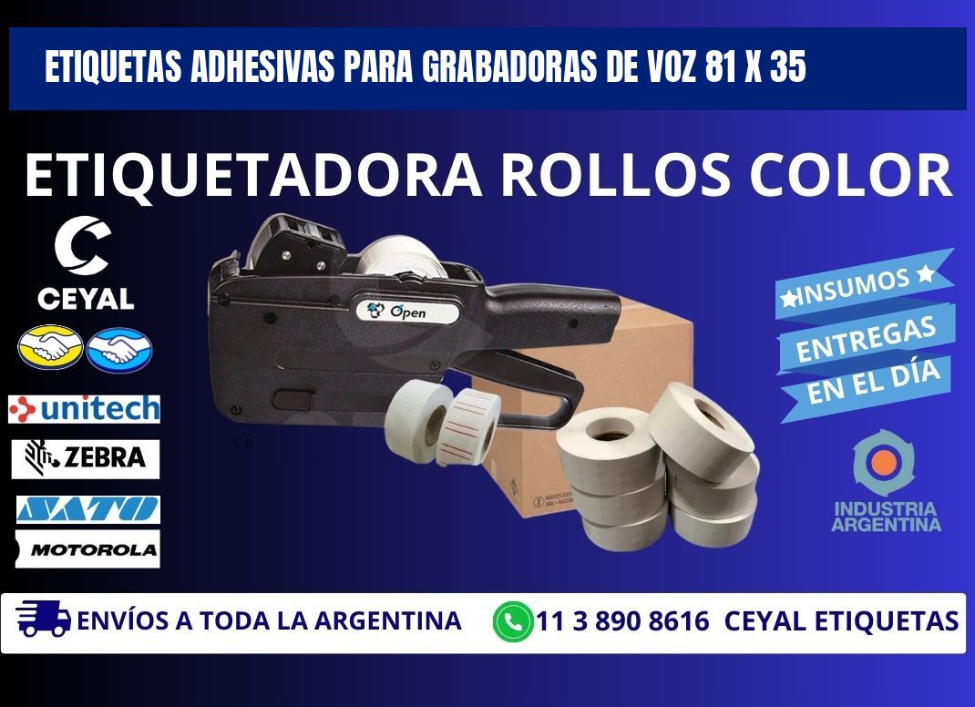ETIQUETAS ADHESIVAS PARA GRABADORAS DE VOZ 81 x 35