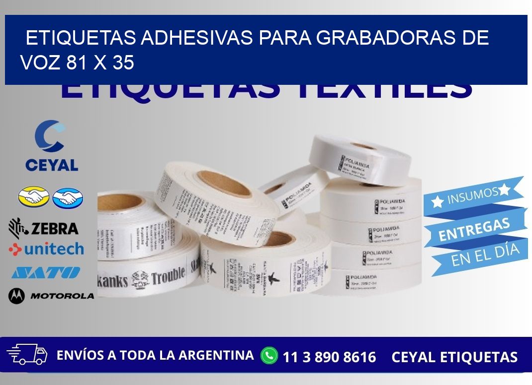 ETIQUETAS ADHESIVAS PARA GRABADORAS DE VOZ 81 x 35
