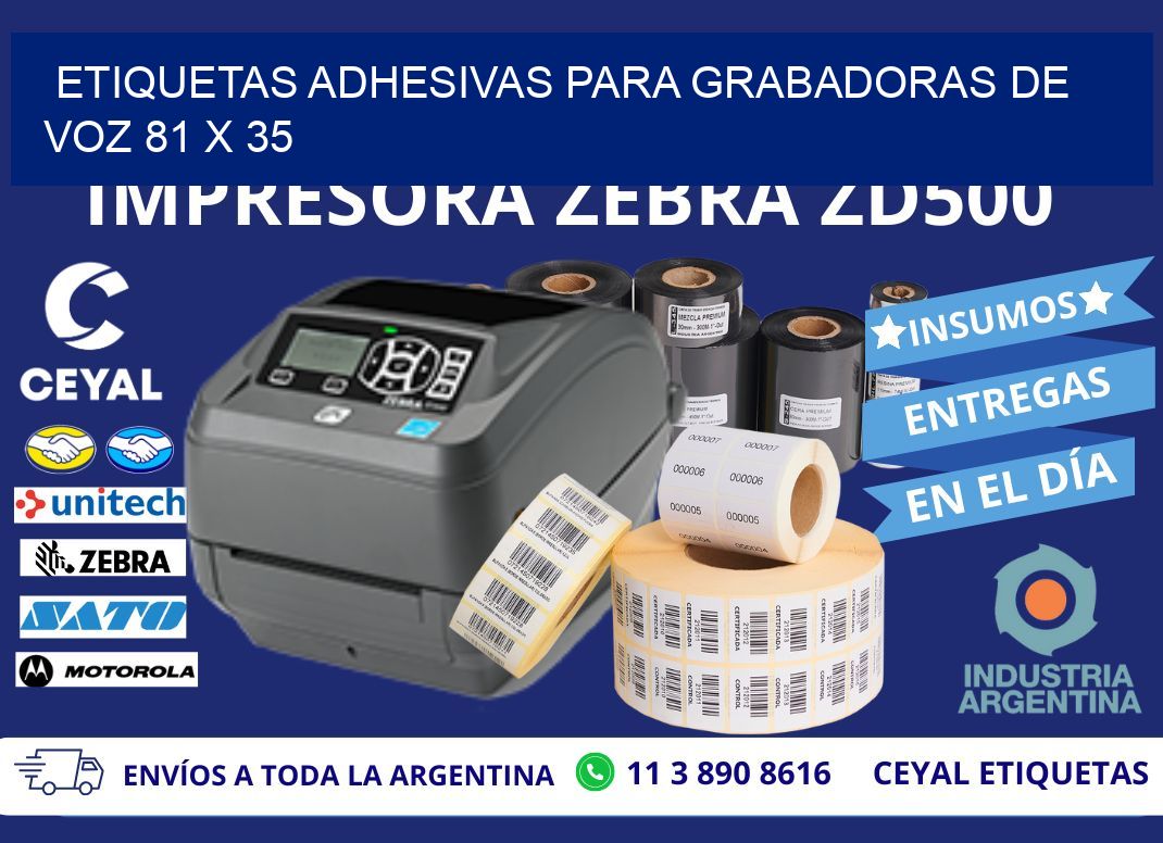 ETIQUETAS ADHESIVAS PARA GRABADORAS DE VOZ 81 x 35
