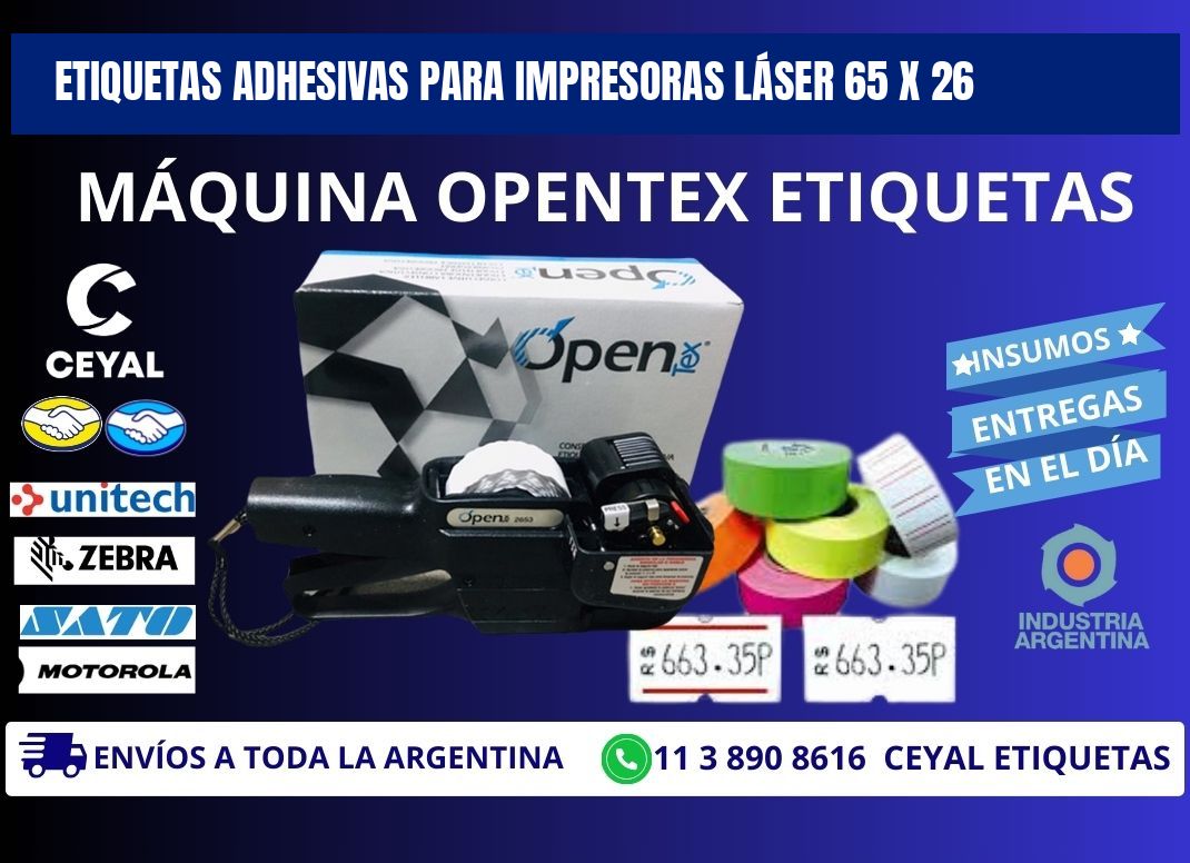 ETIQUETAS ADHESIVAS PARA IMPRESORAS LÁSER 65 x 26