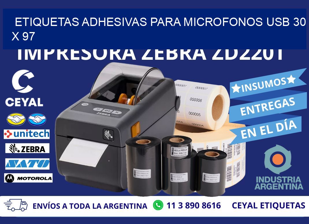 ETIQUETAS ADHESIVAS PARA MICROFONOS USB 30 x 97