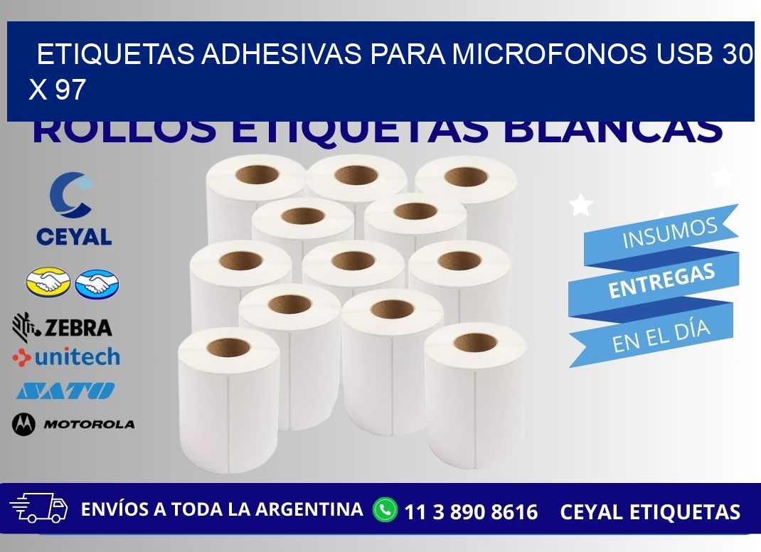 ETIQUETAS ADHESIVAS PARA MICROFONOS USB 30 x 97