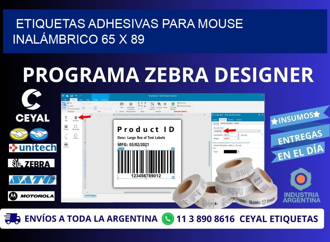ETIQUETAS ADHESIVAS PARA MOUSE INALÁMBRICO 65 x 89