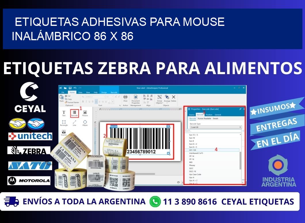 ETIQUETAS ADHESIVAS PARA MOUSE INALÁMBRICO 86 x 86