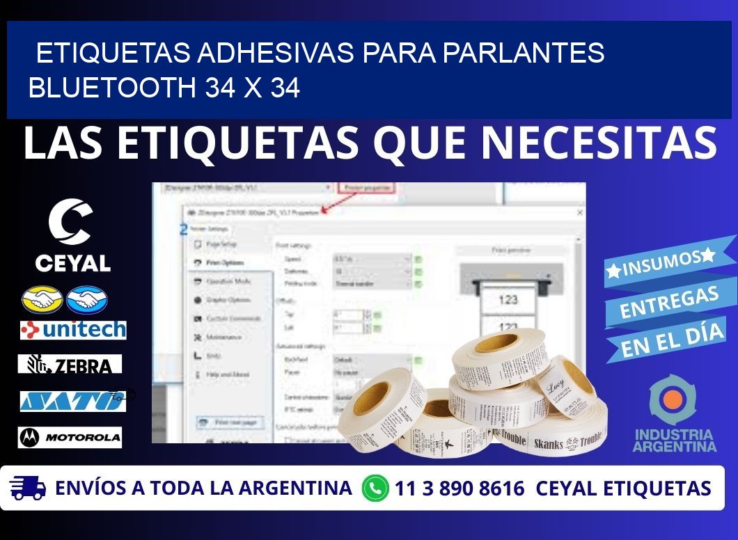 ETIQUETAS ADHESIVAS PARA PARLANTES BLUETOOTH 34 x 34
