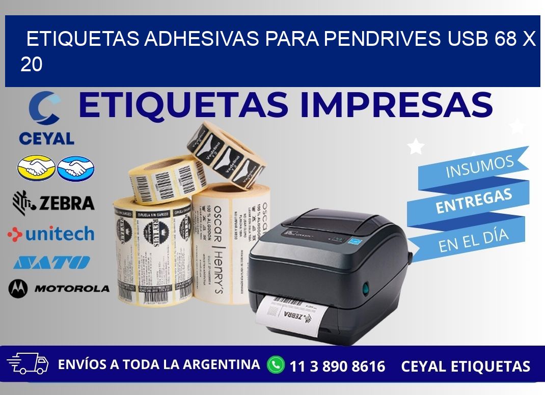 ETIQUETAS ADHESIVAS PARA PENDRIVES USB 68 x 20
