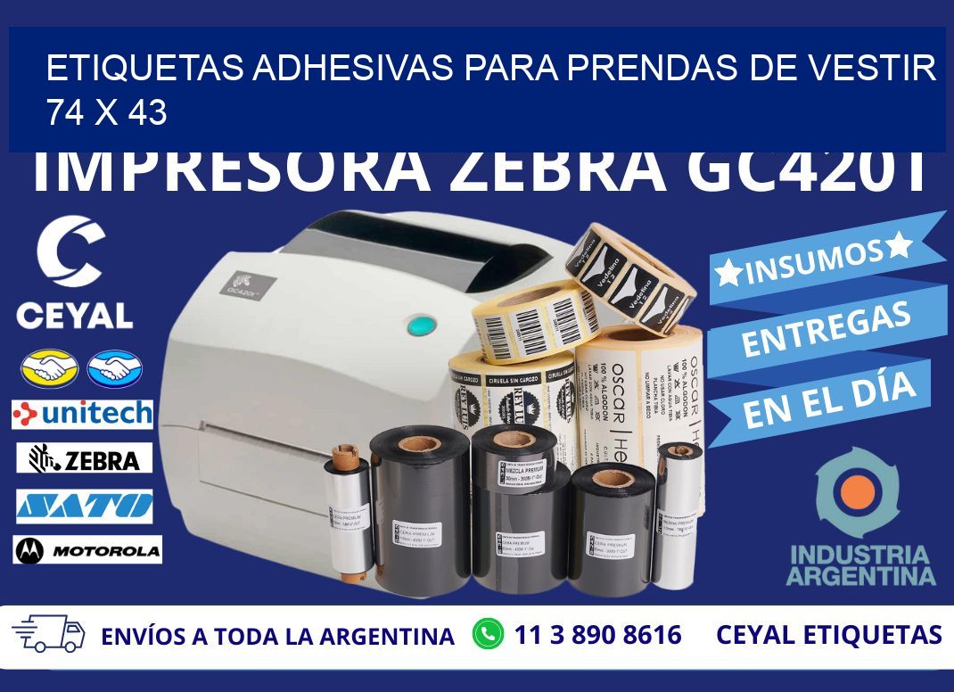 ETIQUETAS ADHESIVAS PARA PRENDAS DE VESTIR  74 x 43