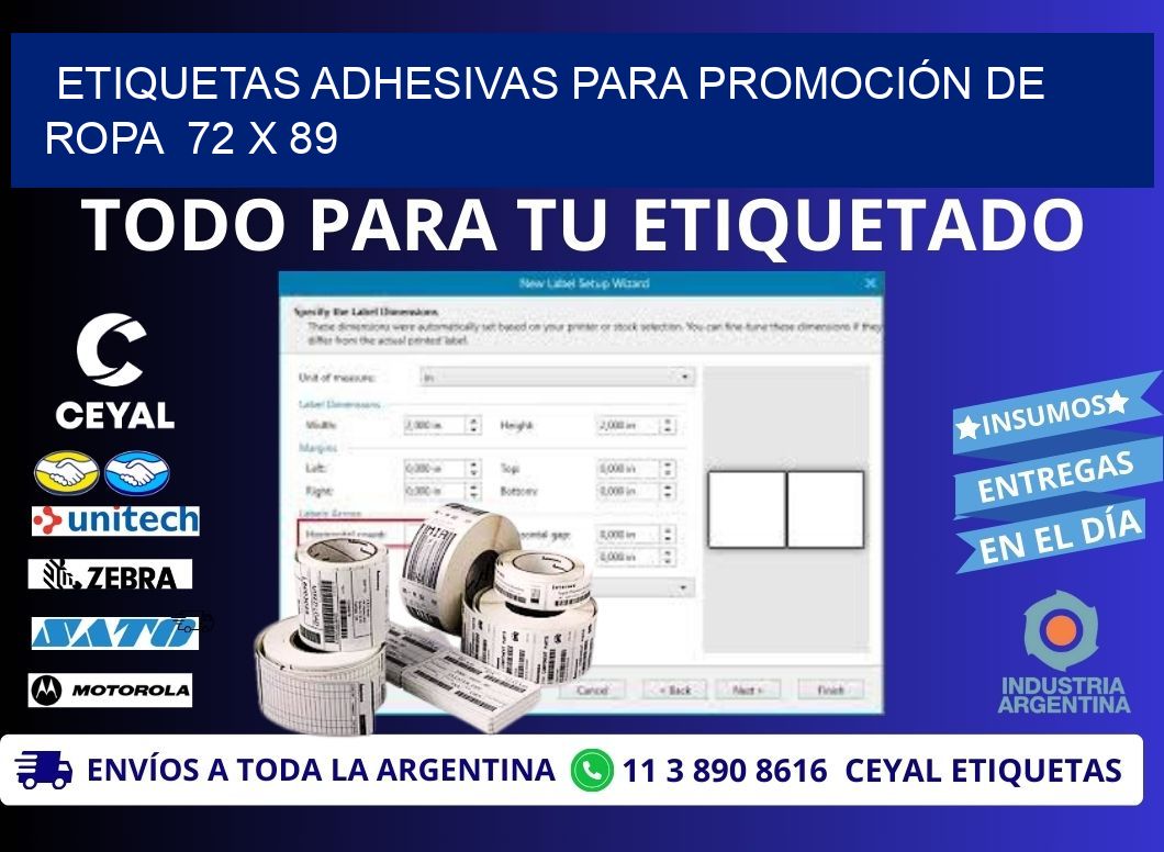 ETIQUETAS ADHESIVAS PARA PROMOCIÓN DE ROPA  72 x 89