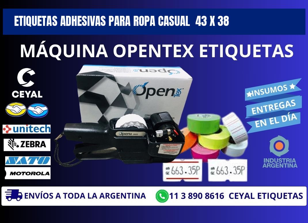 ETIQUETAS ADHESIVAS PARA ROPA CASUAL  43 x 38