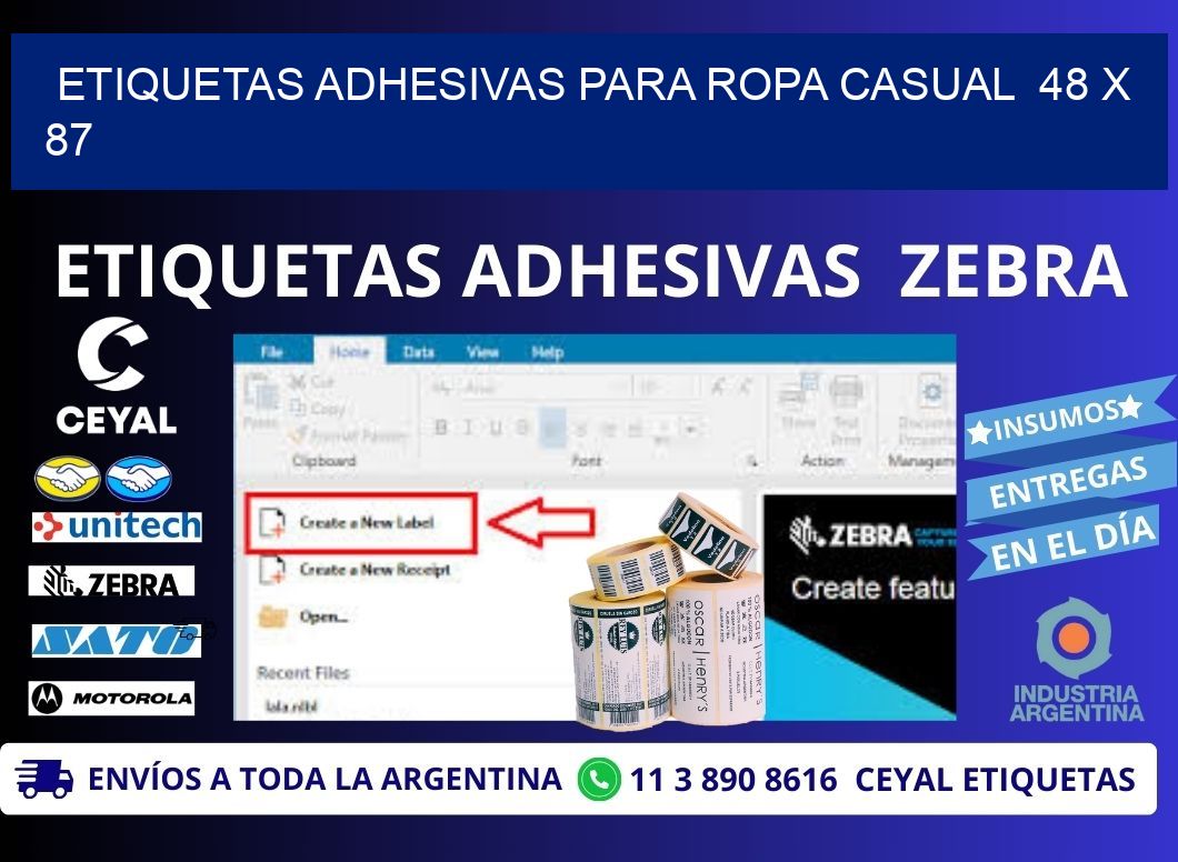 ETIQUETAS ADHESIVAS PARA ROPA CASUAL  48 x 87