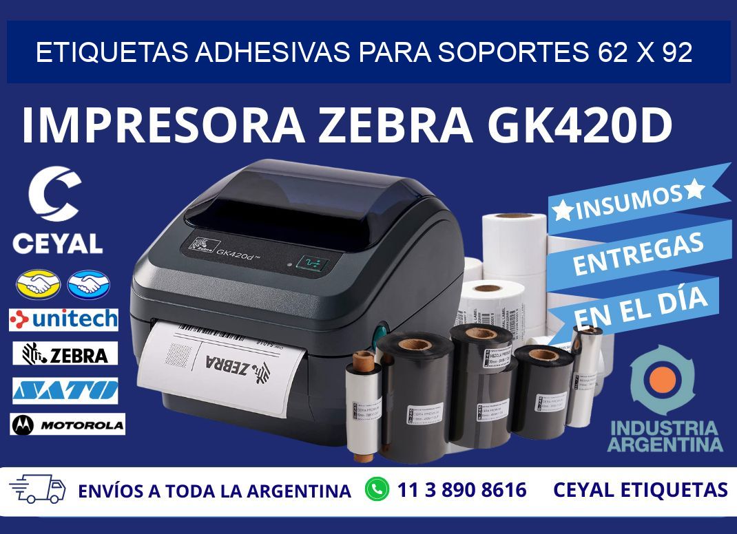 ETIQUETAS ADHESIVAS PARA SOPORTES 62 x 92