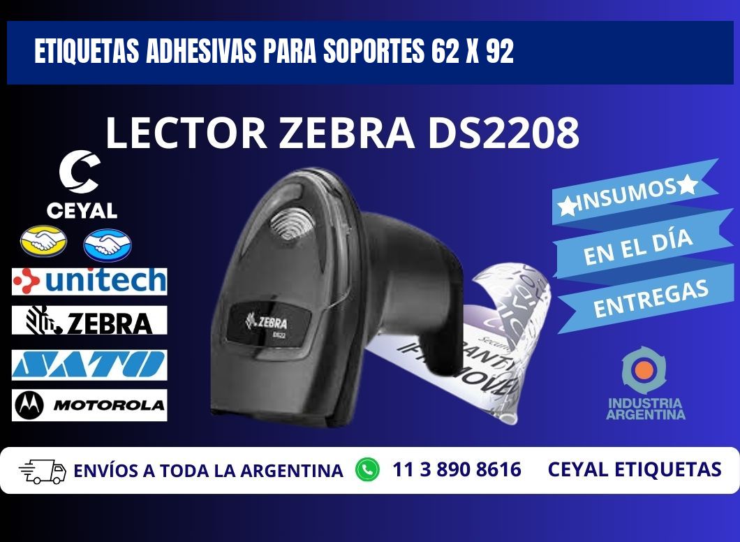 ETIQUETAS ADHESIVAS PARA SOPORTES 62 x 92