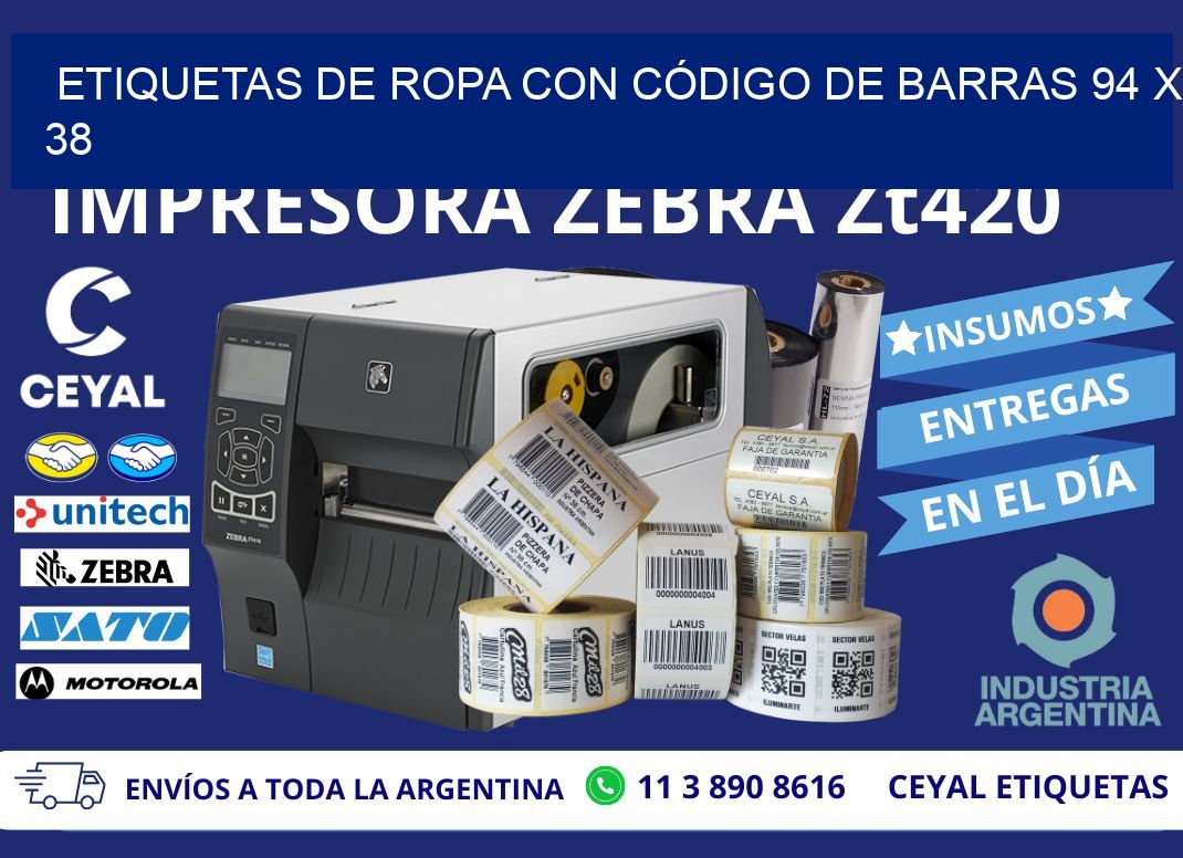 ETIQUETAS DE ROPA CON CÓDIGO DE BARRAS 94 x 38
