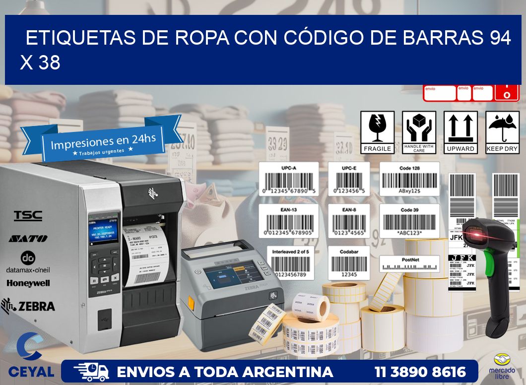 ETIQUETAS DE ROPA CON CÓDIGO DE BARRAS 94 x 38
