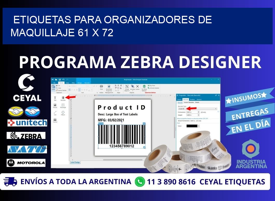 ETIQUETAS PARA ORGANIZADORES DE MAQUILLAJE 61 x 72
