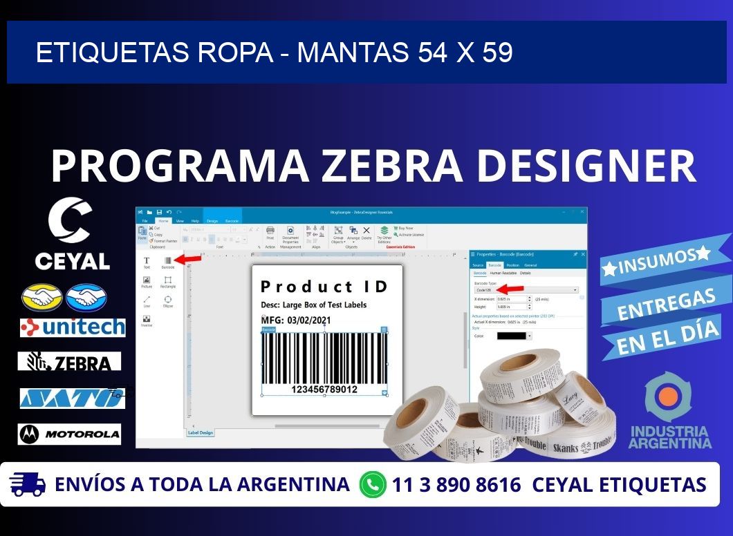 ETIQUETAS ROPA - MANTAS 54 x 59