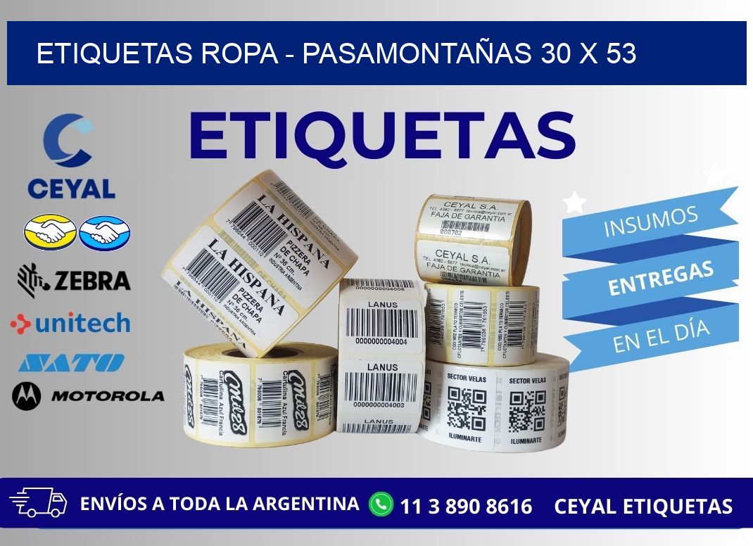 ETIQUETAS ROPA - PASAMONTAÑAS 30 x 53