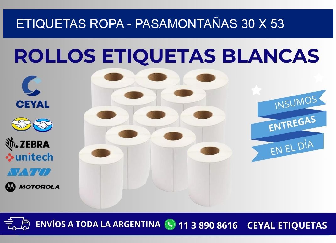 ETIQUETAS ROPA – PASAMONTAÑAS 30 x 53