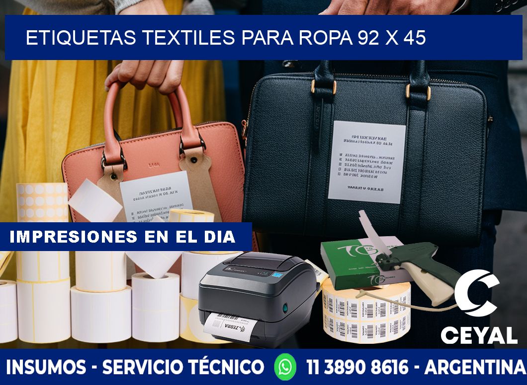 ETIQUETAS TEXTILES PARA ROPA 92 x 45