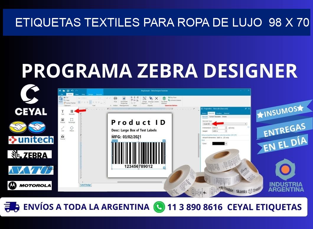 ETIQUETAS TEXTILES PARA ROPA DE LUJO  98 x 70