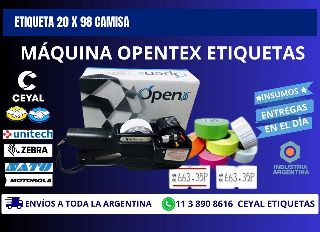 Etiqueta 20 x 98 camisa