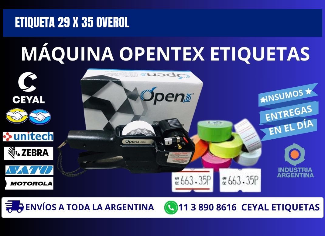 Etiqueta 29 x 35 overol