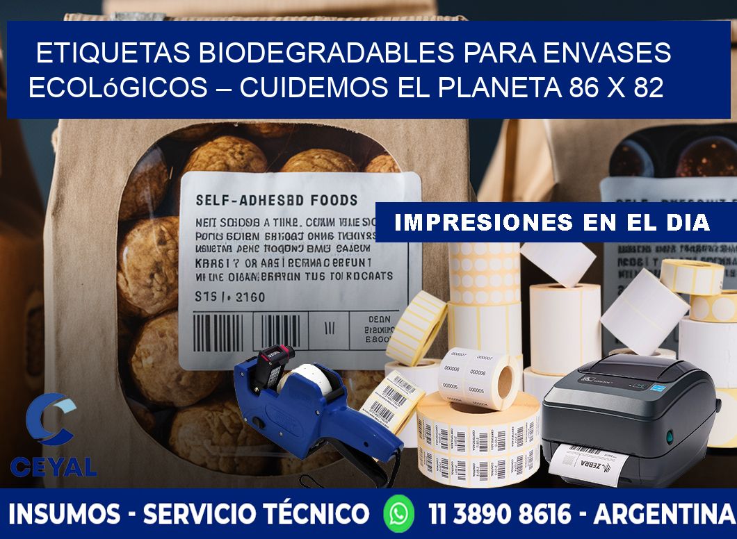 Etiquetas biodegradables para envases ecológicos – Cuidemos el planeta 86 x 82