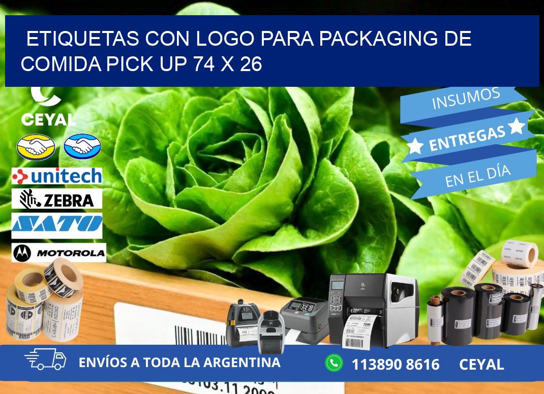 Etiquetas con logo para packaging de comida pick up 74 x 26