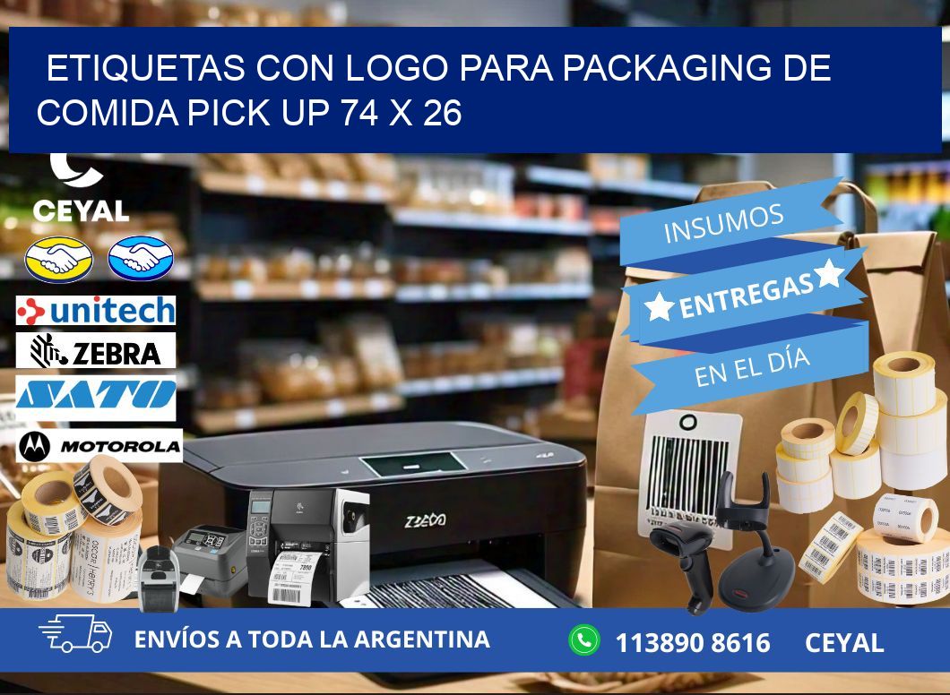 Etiquetas con logo para packaging de comida pick up 74 x 26