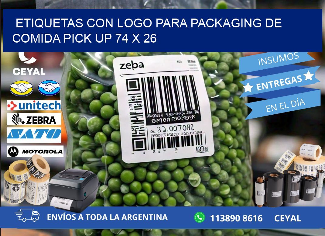 Etiquetas con logo para packaging de comida pick up 74 x 26