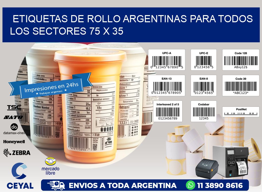 Etiquetas de Rollo Argentinas para Todos los Sectores 75 x 35