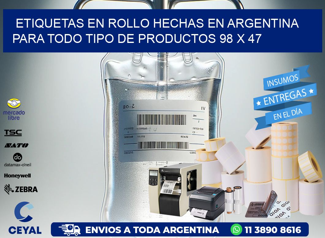 Etiquetas en Rollo Hechas en Argentina para Todo Tipo de Productos 98 x 47