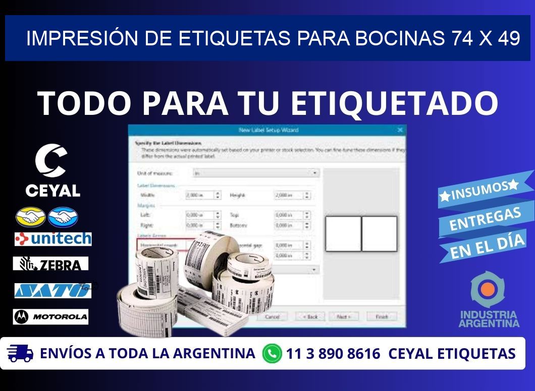 IMPRESIÓN DE ETIQUETAS PARA BOCINAS 74 x 49