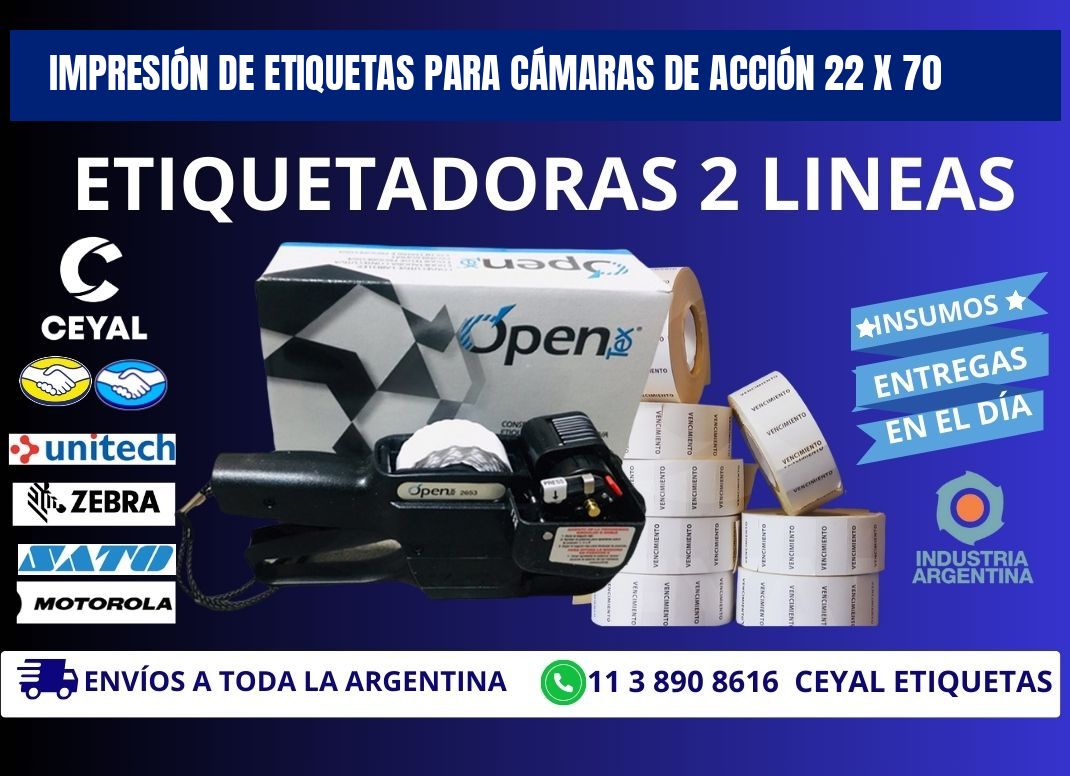 IMPRESIÓN DE ETIQUETAS PARA CÁMARAS DE ACCIÓN 22 x 70