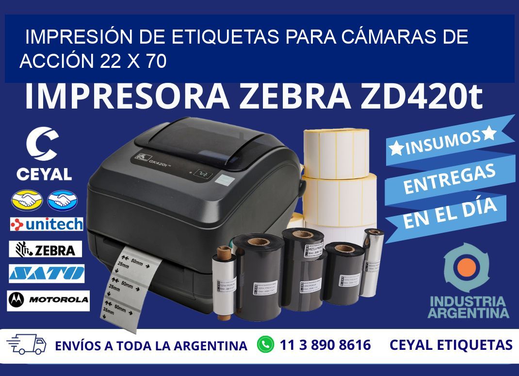 IMPRESIÓN DE ETIQUETAS PARA CÁMARAS DE ACCIÓN 22 x 70