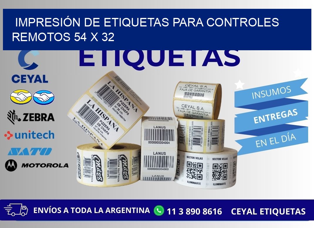 IMPRESIÓN DE ETIQUETAS PARA CONTROLES REMOTOS 54 x 32