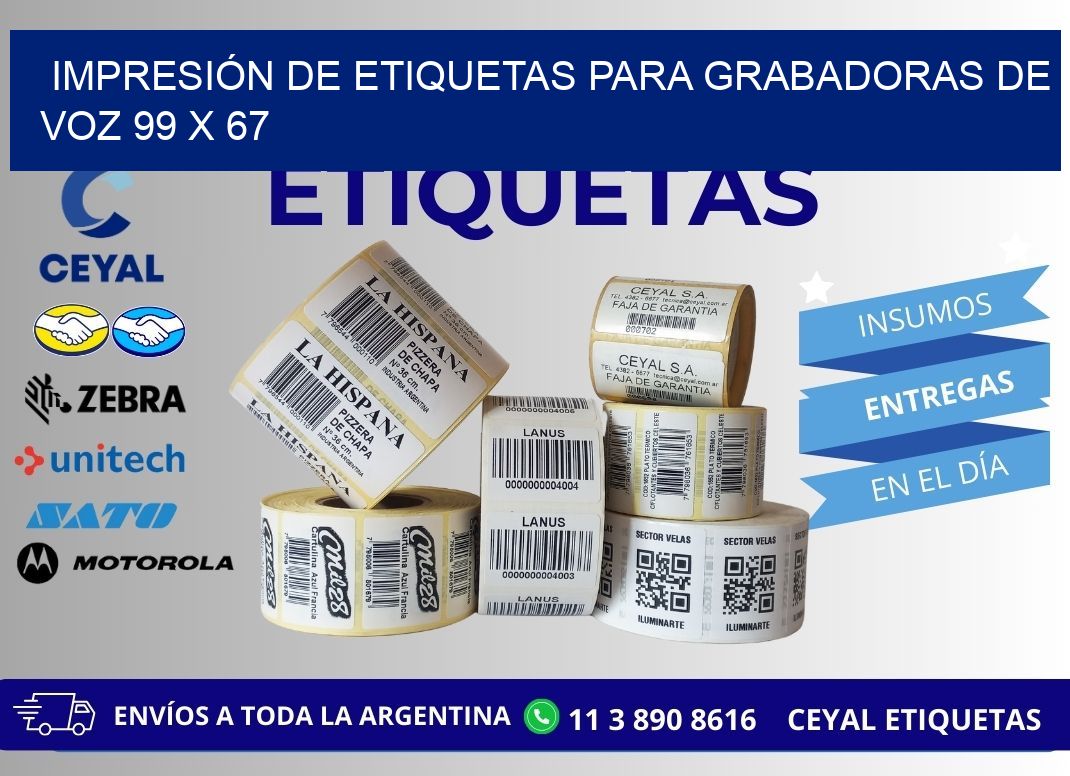 IMPRESIÓN DE ETIQUETAS PARA GRABADORAS DE VOZ 99 x 67