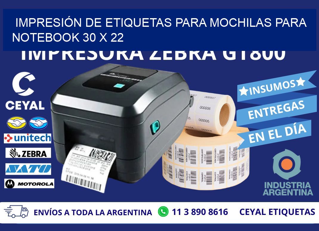 IMPRESIÓN DE ETIQUETAS PARA MOCHILAS PARA NOTEBOOK 30 x 22